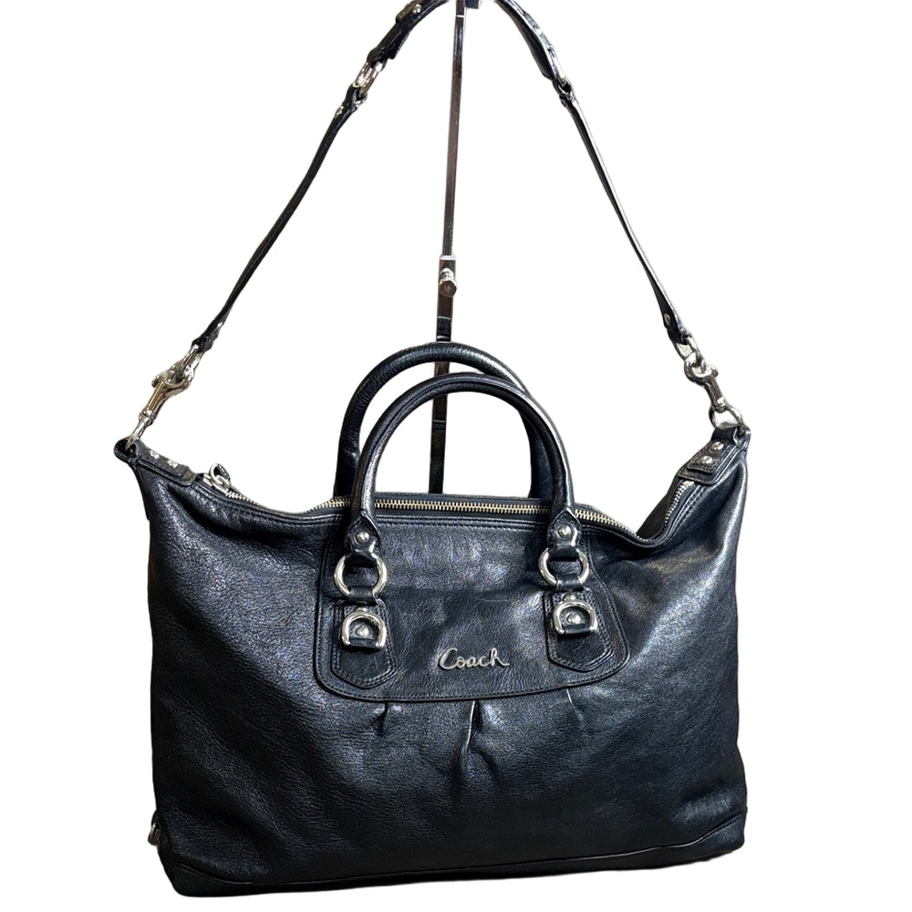 Coach Ashley Black Leather Shoulder Satchel with Silver Hardware L 1126
